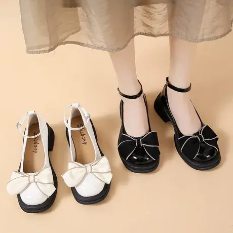 日系软妹小皮鞋女2023春季新款可爱蝴蝶结洛丽塔jk玛丽珍公主鞋商品大图