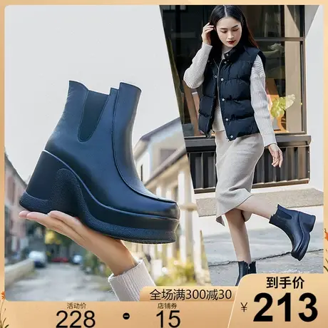 2023秋冬新款牛皮女靴潮厚底短靴松糕高跟保暖真皮棉鞋皮鞋马丁靴商品大图