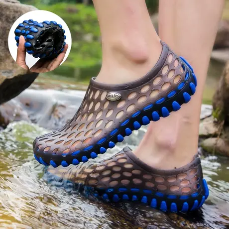 雨鞋男款夏季时尚钓鱼水鞋防水防滑透气胶鞋户外溯溪涉水鞋洞洞鞋商品大图