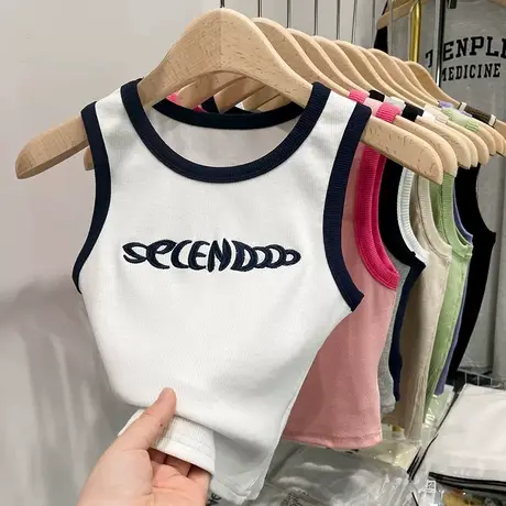 黑色吊带背心女夏工字外穿美背运动辣妹遮副乳宽肩带jazz短款上衣商品大图