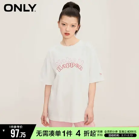 ONLY冬季时尚休闲字母宽松落肩圆领短袖T恤女|123101048商品大图