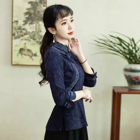 筠雅唐装女中国风改良旗袍古装盘扣上衣斜襟茶服女春秋中式女装商品大图