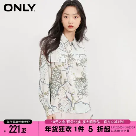 ONLY2023冬季新款潮流百搭印花显瘦长袖宽松衬衫女商品大图