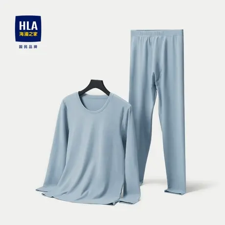 HLA/海澜之家弹力磨毛内衣套装23新圆领远红外发热保暖秋衣秋裤男图片