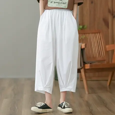 dza 高腰显瘦纯棉休闲裤女2023夏季薄款九分直筒裤宽松百搭阔腿裤商品大图