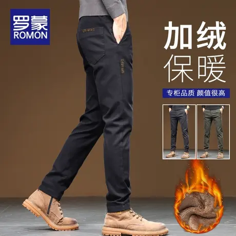 罗蒙加绒加厚裤子男秋冬季2023新款保暖男士潮牌修身直筒休闲长裤商品大图