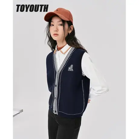 TOYOUTH初语新款针织衫女秋季美式复古V领软糯绣花针织马甲商品大图