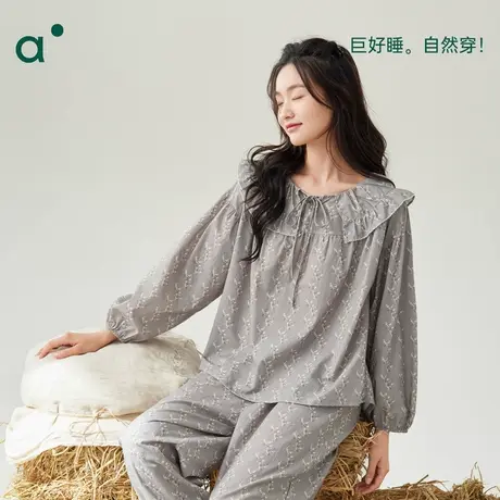 安之伴【巨柔软梭织棉布】睡衣女春秋长袖休闲甜美纯棉家居服大码商品大图