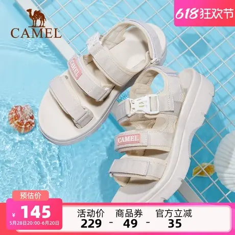 骆驼女鞋2025夏季新款户外休闲魔术贴女沙滩凉鞋增高厚底运动凉鞋商品大图