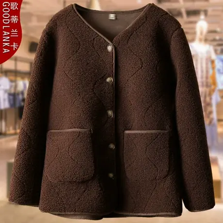 大码中年胖妈妈秋装羊羔绒大衣女宽松洋气皮毛一体颗粒绒夹克外套图片
