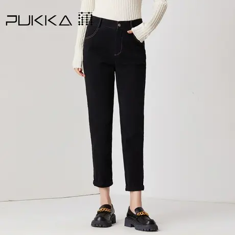 蒲PUKKA 纯棉休闲裤女牛仔裤修身百搭黑色裤子显瘦长裤秋季新款图片