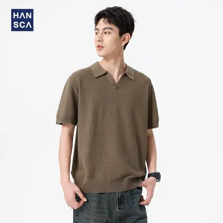 hansca美式重磅翻领短袖POLO衫男2025夏季高级感痞帅宽松休闲上衣商品大图