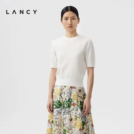 LANCY/朗姿2024春季新款亲肤短袖羊毛针织衫女士百搭修身简约T恤图片