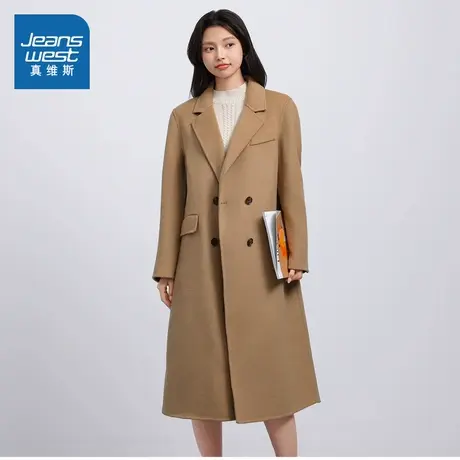 N8真维斯女装中长款大衣2025春季新款韩系风西装领休闲毛呢外套女图片