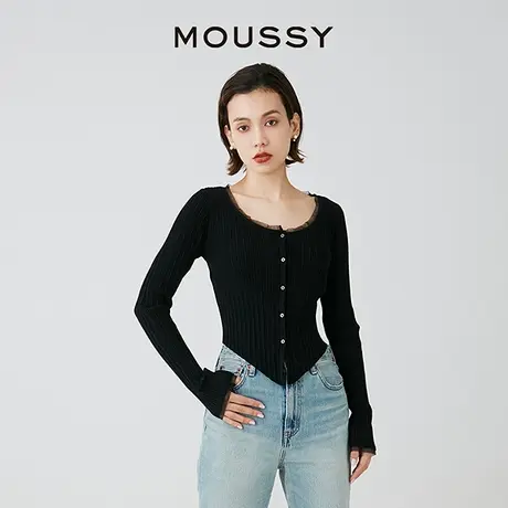 MOUSSY 新品简约纯色通勤风针织开衫薄纱修身小上衣010HSS70-0350商品大图