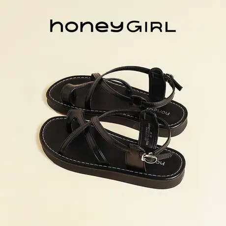 honeyGIRL厚底凉鞋女夏季外穿2025新款时尚小众平底一字扣沙滩鞋图片
