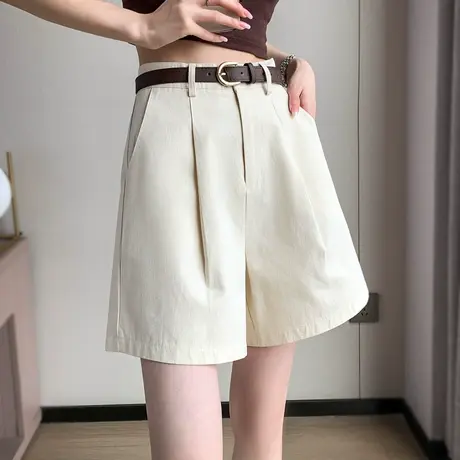 白色短裤女夏季薄款2023新款宽松高腰a字显瘦阔腿休闲中裤五分裤图片