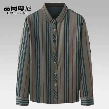 中年男士竖条纹长袖休闲衬衫春秋季爸爸上衣商务通勤宽松亲肤衬衣商品大图