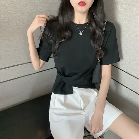 纯欲别致甜辣性感不规则短款正肩锁骨上衣设计感小众短袖t恤女夏图片