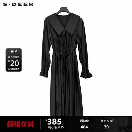 sdeer圣迪奥女装学院风娃娃领风琴褶收腰连衣裙S243Z1221图片
