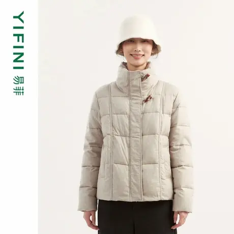 [专柜同款]Yifini/易菲布面纹理高立领宽松短款羽绒服复古外套女商品大图
