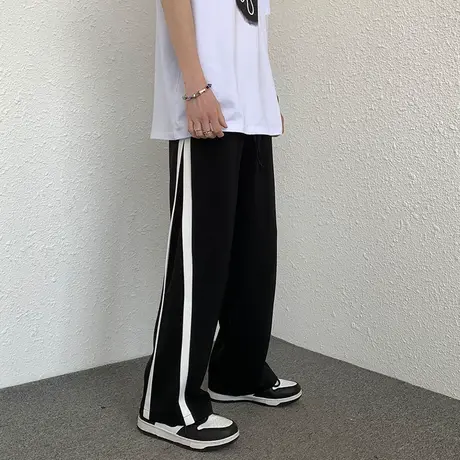 复古美式高街阔腿休闲裤女春秋百搭宽松高腰韩版bf原宿风运动长裤商品大图