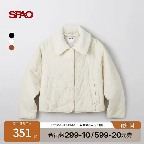 SPAO韩国同款2025年秋季新品可拆卸绒领夹克保暖加绒菱格棉衣外套商品大图