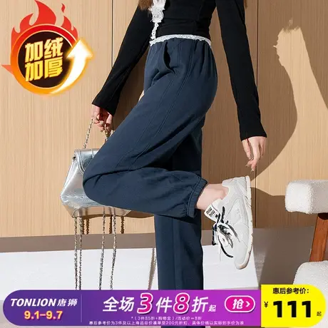唐狮2024秋冬季新款女休闲裤加绒加厚束脚宽松抽绳运动卫裤子女W商品大图