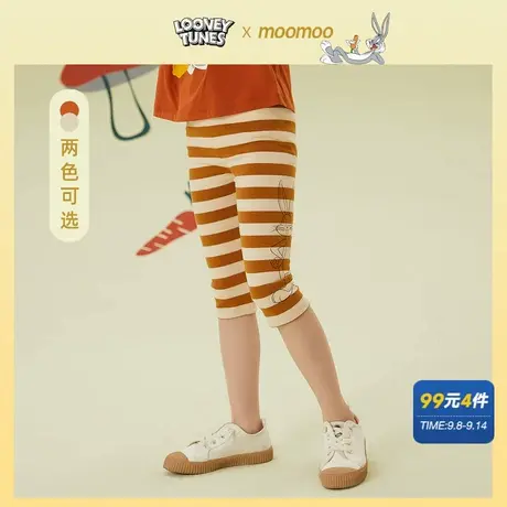 美特斯邦威moomoo童装夏中短裤女童条纹亲肤打底裤舒适百搭松紧腰商品大图