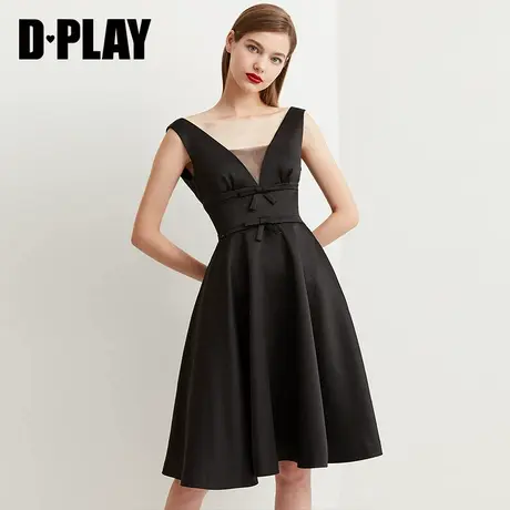 DPLAY德帕拉冬季新品黑色无袖高腰显瘦短款礼服裙女宴会气质商品大图