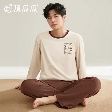 顶瓜瓜纯棉睡衣男生2025秋季新款圆领长袖长裤男可外穿家居服套装商品大图