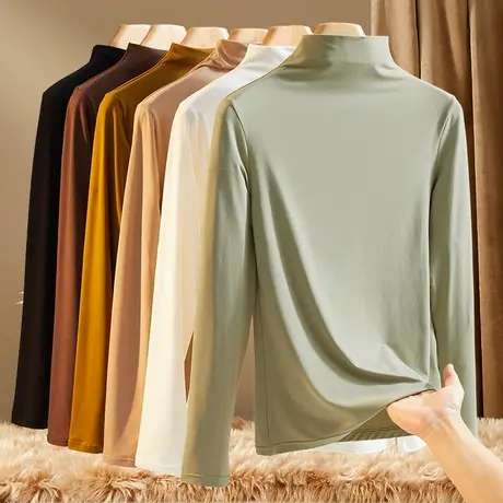 恒源祥保暖内衣女高弹高领抗静电纯色保暖上衣女亲肤柔软打底衫女商品大图