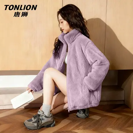 唐狮紫色加绒外套女冬季2026新款小个子加厚摇粒绒保暖抓绒上衣VB图片