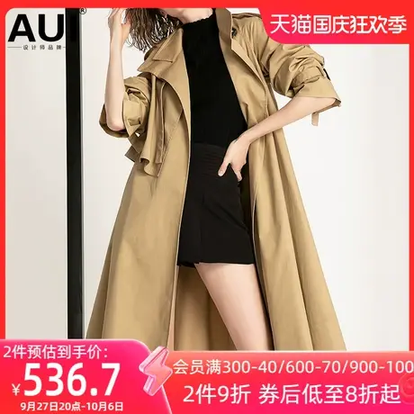 欧洲站卡其色风衣女中长款英伦风2023秋冬新款欧美风女装大衣外套图片