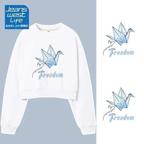 真维斯LIFE短款圆领卫衣女2023新款爆款秋季白色小个子美式外套C商品大图