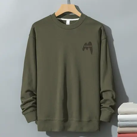 350g重磅男士卫衣2023新款套头无帽长袖t恤加绒保暖圆领潮牌潮流商品大图