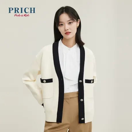 PRICH商场同款针织衫新品秋冬新款V领小香风开襟毛衣外套女开衫图片