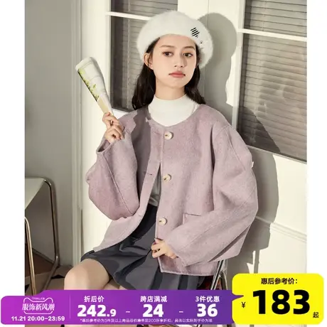 唐狮2023年冬季新款毛呢外套女短款小个子秋冬气质小香风呢子上衣图片