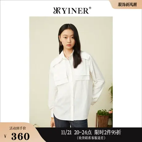 YINER音儿女装春季时尚通勤宽松POLO领白衬衫上衣商品大图