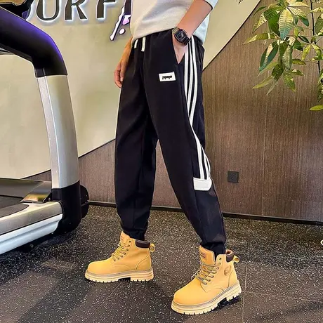 灯芯绒休闲裤男秋冬新款侧拼条纹男裤2023年个性加绒加厚束脚卫裤商品大图