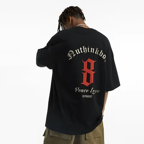 Nuthink美式高街vibe风短袖T恤男夏季oversize潮牌宽松大码半截袖商品大图