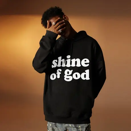 Nuthink美式潮牌字母加绒带帽卫衣男春秋款潮流宽松大码男款外套商品大图