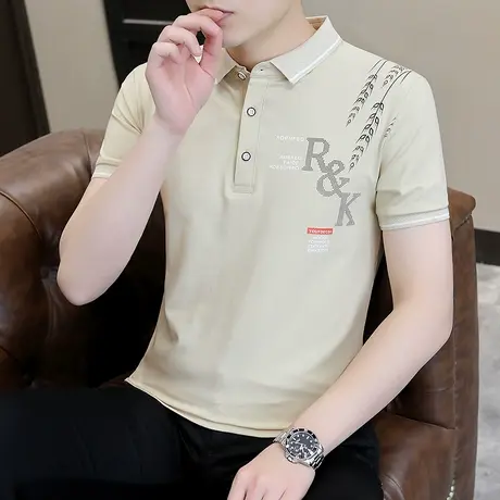 2024夏季新款纯棉印花Polo衫男翻领短袖T恤青年个性潮流打底衫ins商品大图