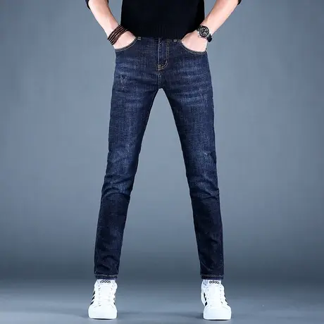 男士高端牛仔长裤男款潮牌新款秋冬蓝色修身小脚休闲潮流品牌裤子商品大图