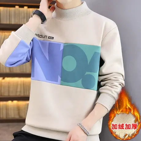 秋冬季半高领秋衣男士长袖T恤潮流加绒加厚卫衣港风ins潮牌上衣服图片