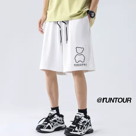 白色短裤男款夏季薄款宽松运动休闲中裤男士潮牌小熊冰丝五分裤子商品大图