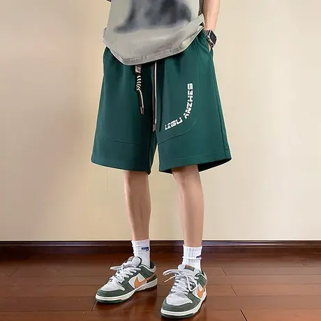 发泡印花运动短裤男夏季薄款ins潮流沙滩复古美式宽松休闲五分裤5商品大图