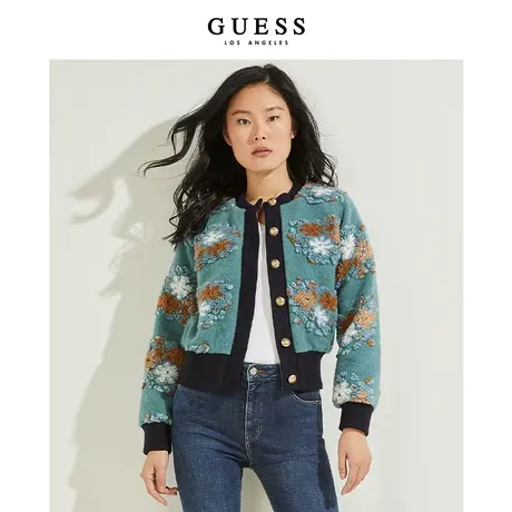 GUESS秋款女士小香风时尚百搭复古针织开衫-YL3W7851图片