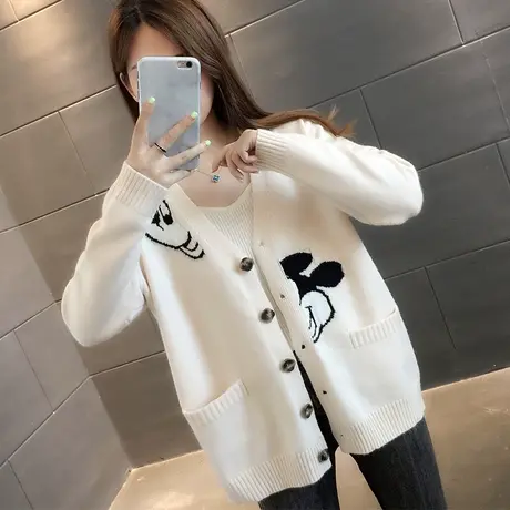 2023年秋装新款宽松韩版针织开衫女长袖卡通网红休闲毛衣外套上衣图片