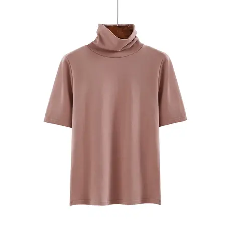 春季新款韩版纯白宽松短袖高领纯色短袖体恤上衣内搭女打底衫T恤商品大图